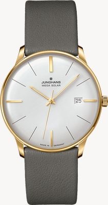 Junghans マイスター メガソーラー電波時計（38mm）マットホワイト文字盤/グレーレザーストラップ 59/7601.02