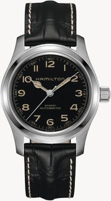 Hamilton Kaki veldmurph automatisch *interstellar - 2014* (42 mm) zwarte wijzerplaat / zwart lederen band H70605731