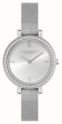 Olivia Burton Cadran argenté avec perle vintage (30 mm) / bracelet en maille d'acier inoxydable 24000160
