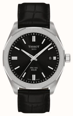 Tissot PRC 100 Solar (39mm) Black Dial / Black Leather Strap T1514221605100