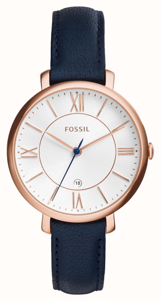Fossil Women's Jacqueline White Dial Blue Leather Strap ES3843