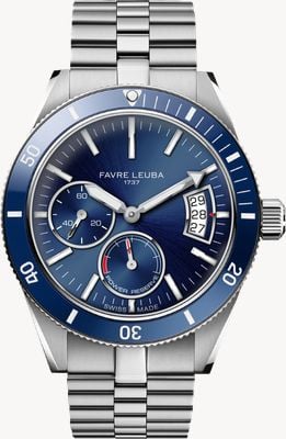 Favre Leuba Montre Deep Raider à réserve de marche automatique (40 mm) cadran bleu soleillé / bracelet en acier inoxydable 00.20310.109.02.200