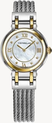 Herbelin Montre Galet à quartz (28 mm), cadran en nacre, bracelet en acier inoxydable. 17430BCT59