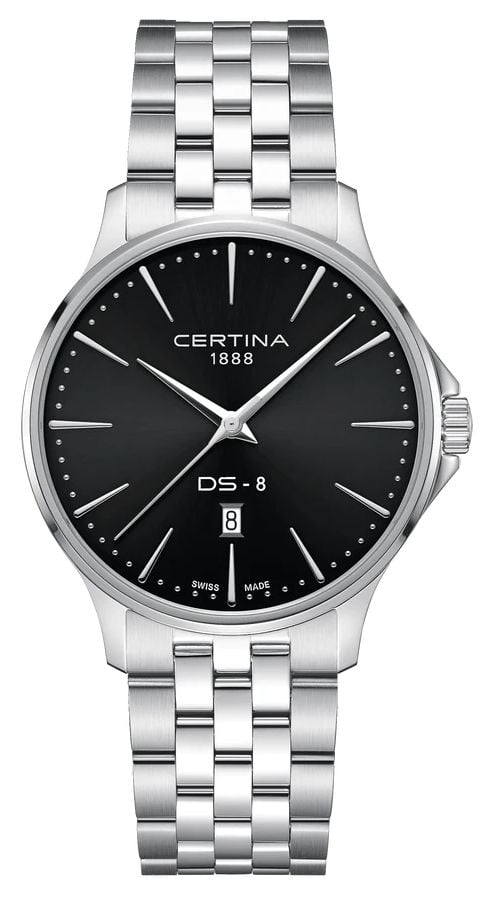 Certina Cadran noir Ds-8 (40 mm) / bracelet en acier montre
