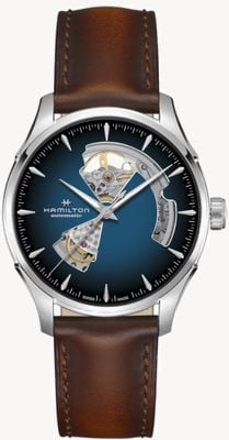Hamilton Jazzmaster open heart automatic *superman: legacy - 2025* (40 mm) niebieska tarcza / brązowy skórzany pasek H32675540