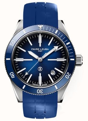 Favre Leuba Deep Raider Renaissance automatique (40 mm) cadran bleu fumé / bracelet en caoutchouc bleu 00.20308.101.02.302