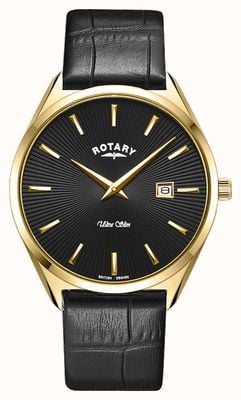Rotary Ultra slim homme | cadran noir | bracelet en cuir noir GS08013/04