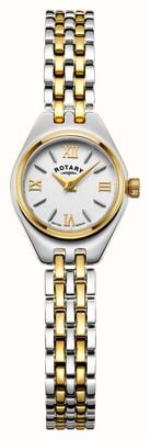 Rotary Balmoraal | witte wijzerplaat | tweekleurige roestvrijstalen armband LB05126/70