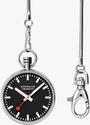 Mondaine Relógio de bolso oficial das Ferrovias Federais Suíças (43mm) mostrador preto / relógio em aço inoxidável A660.30316.20SBB