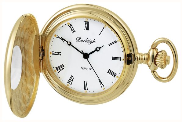 Burleigh Half-Hunter Quartz Pocket Watch - White Dial / Gold PVD Stainless Steel Case 1232