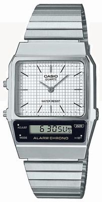 Casio Vintage-Doppelanzeige (32,1 mm), weißes Zifferblatt / Edelstahl AQ-800E-7AEF