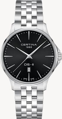 Certina Czarna tarcza DS-8 (40 mm) i bransoleta ze stali nierdzewnej C0454101105100