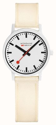 Mondaine Montre Essence à quartz (32 mm), cadran blanc / bracelet textile écru MS1.32111.LT