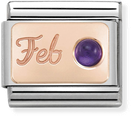 Nomination Classic February Birthstone Amethyst 9ct Rose Gold & Steel Charm 430508/02