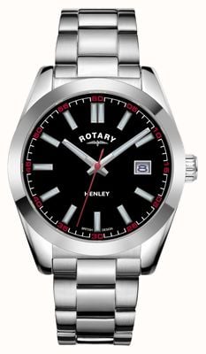 Rotary Masculino | Henley | mostrador preto | pulseira de aço inoxidável GB05180/04