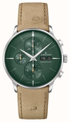 Junghans Meister Chronoscope | Green Dial | Beige Leather Strap German Date 27/4222.02