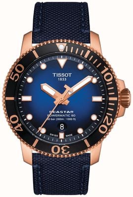 Tissot Seastar 1000 | powermatic 80 | синий циферблат | синяя ткань T1204073704100