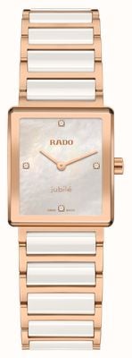 RADO Montre à quartz sertie de diamants (23 mm), cadran en nacre blanche, bracelet en céramique haute technologie blanche et PVD R20251902