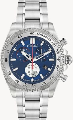 Versace Chrono X (44 mm) für Herren, blaues Chronographen-Zifferblatt / Edelstahlarmband VE9K00324