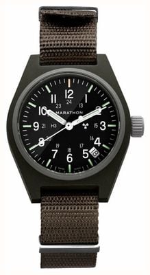 Marathon Gpq Maraglo Salbeigrün Allzweckquarz (34 mm), schwarzes Zifferblatt / grünes Armband aus ballistischem Nylon WW194009SG-0103