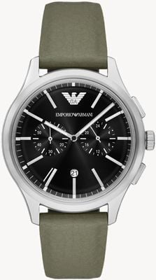 Emporio Armani Quartz Chronograph (42mm) Black Dial / Green Rubber Strap AR11693