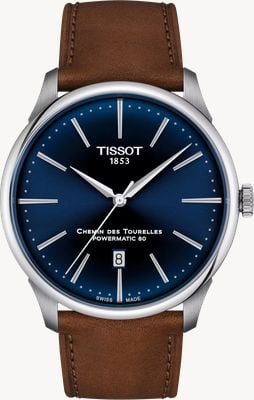 Tissot シュマン デ トゥーレル パワーマチック 80 (42mm) ブルーダイヤル / ブラウンレザーストラップ T1394071604100