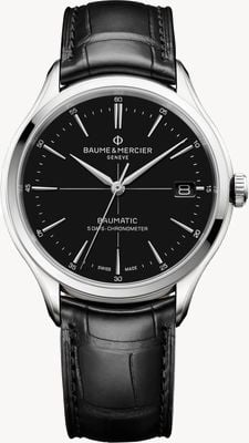 Baume & Mercier Clifton Baumatic Chronometer (40mm) Pure Black Dial / Black Alligator Leather Strap 10692