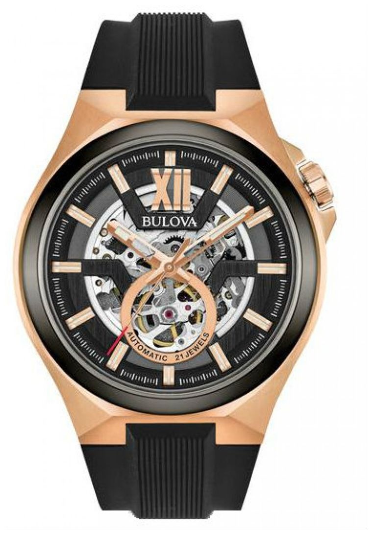 Bulova Bracelet homme automatique en caoutchouc noir plaqu montre