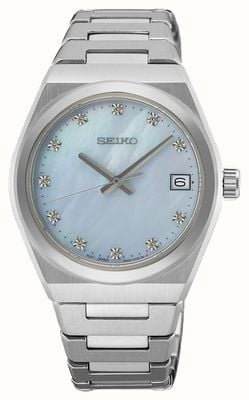 Seiko Essential Time Diamond (34mm) Light Blue Mother-of-Pearl Dial / Stainless Steel Bracelet SUR603P1