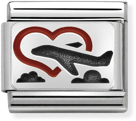 Nomination Classic Heart Oxidised Sterling Silver & Steel Enamel Charm 330208/02