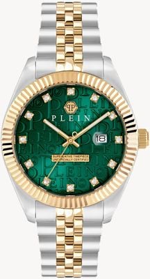 Philipp Plein Rock Couture Date Superlative (41 mm) grünes Zifferblatt / zweifarbiges Edelstahlarmband PWMFA0325