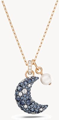 Swarovski Luna Pendant Necklace Rose Gold-Tone Plated Blue and White Crystals 5671585