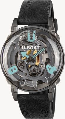 U-Boat Quadrante scheletrato grigio turchese U-65 ss (44 mm) / cinturino in silicone nero in stile vintage 3352