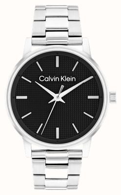 Calvin Klein Ck Linked (41 mm) strukturiertes schwarzes Zifferblatt / Edelstahlarmband 25200500