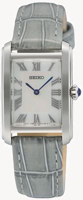 Seiko Klasyczny zegarek Caprice (22,2 mm) z tarczą z masy perłowej / szarym skórzanym paskiem SWR099P1