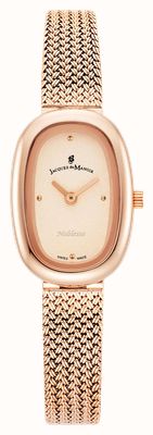 Jacques Du Manoir Noblesse Quarzuhr mit zwei Zeigern (20 mm), roségoldenes Zifferblatt / roségoldenes Edelstahl-Mesh-Armband JWL05203