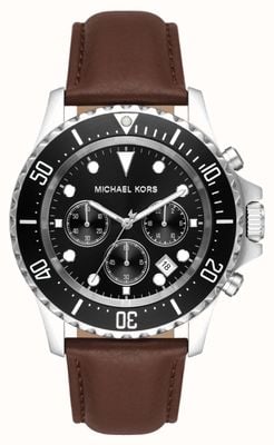 Michael Kors Everest | quadrante cronografo nero | cinturino in pelle marrone MK9054