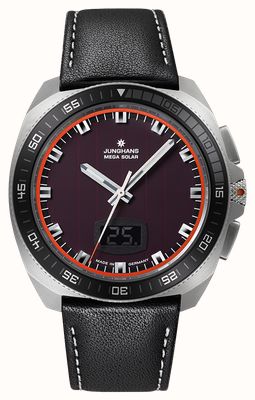 Junghans 1972年製 メガソーラー電波時計（43.3mm）ガラス製ソーラーセル文字盤 / ブラックレザーストラップ 56/4610.00