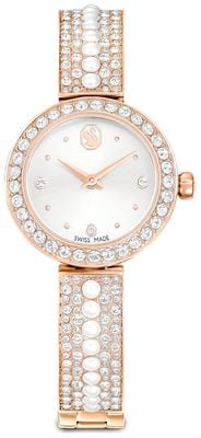 Swarovski Matrix Crystal Pearl (26mm) White Sunray Dial / Crystal-Set Rose Gold-Tone Stainless Steel Bracelet 5705406