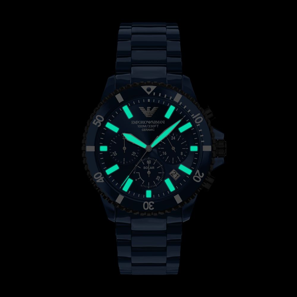 Emporio Armani Solar Chronograph (44mm) Blue Dial / Blue Ceramic Bracelet AR70024 - alternative Ansicht 2