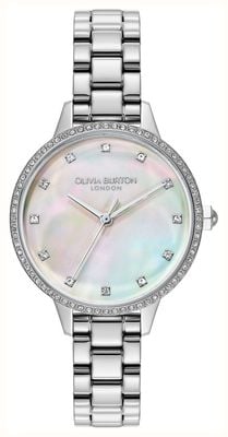 Olivia Burton Captivate kristalkwarts (34 mm) wijzerplaat van parelmoer / roestvrijstalen armband 24000346