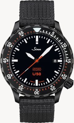 Sinn U50 Hydro S 5000m (41mm) zwarte wijzerplaat / zwart textielbandje horloge 1051.020 BLACK TEXTILE