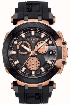 Tissot Męski zegarek kwarcowy t-race z czarną tarczą z pozłacanymi akcentami T1154173705100