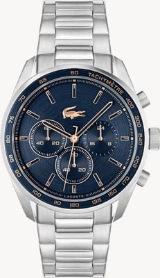 Lacoste Męski zegarek Boston (42 mm) z ciemnoniebieską tarczą i bransoletą ze stali nierdzewnej 2011380