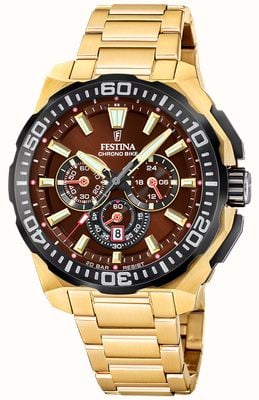 Festina Chrono Bike 2025 (45.5mm) Brown Dial / Gold PVD Stainless Steel Bracelet F20727/3