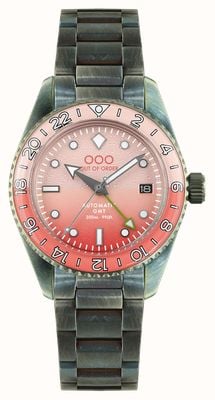 Out Of Order Paloma automatische gmt (40 mm) roze wijzerplaat / ultra-noodlijdende roestvrijstalen armband OOO.001-25.PA.BAND