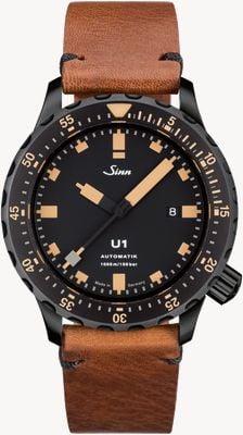 Sinn U1 se u-boot stalen vintage bruin lederen v-steek 1010.023