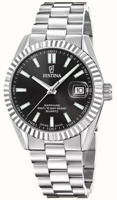 Festina 瑞士制造经典石英表（40毫米）黑色表盘/不锈钢表带 F20084/D