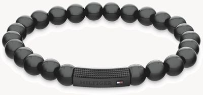 Tommy Hilfiger Men's Beads Black Onyx and Black Stainless Steel Bracelet 2790581