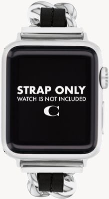 Coach Apple watch band (38/40/41mm) zwart leren RVS ketting 14700187